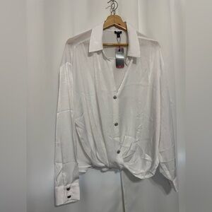 Express Satiny Twist Bottom White Shirt Size: XL